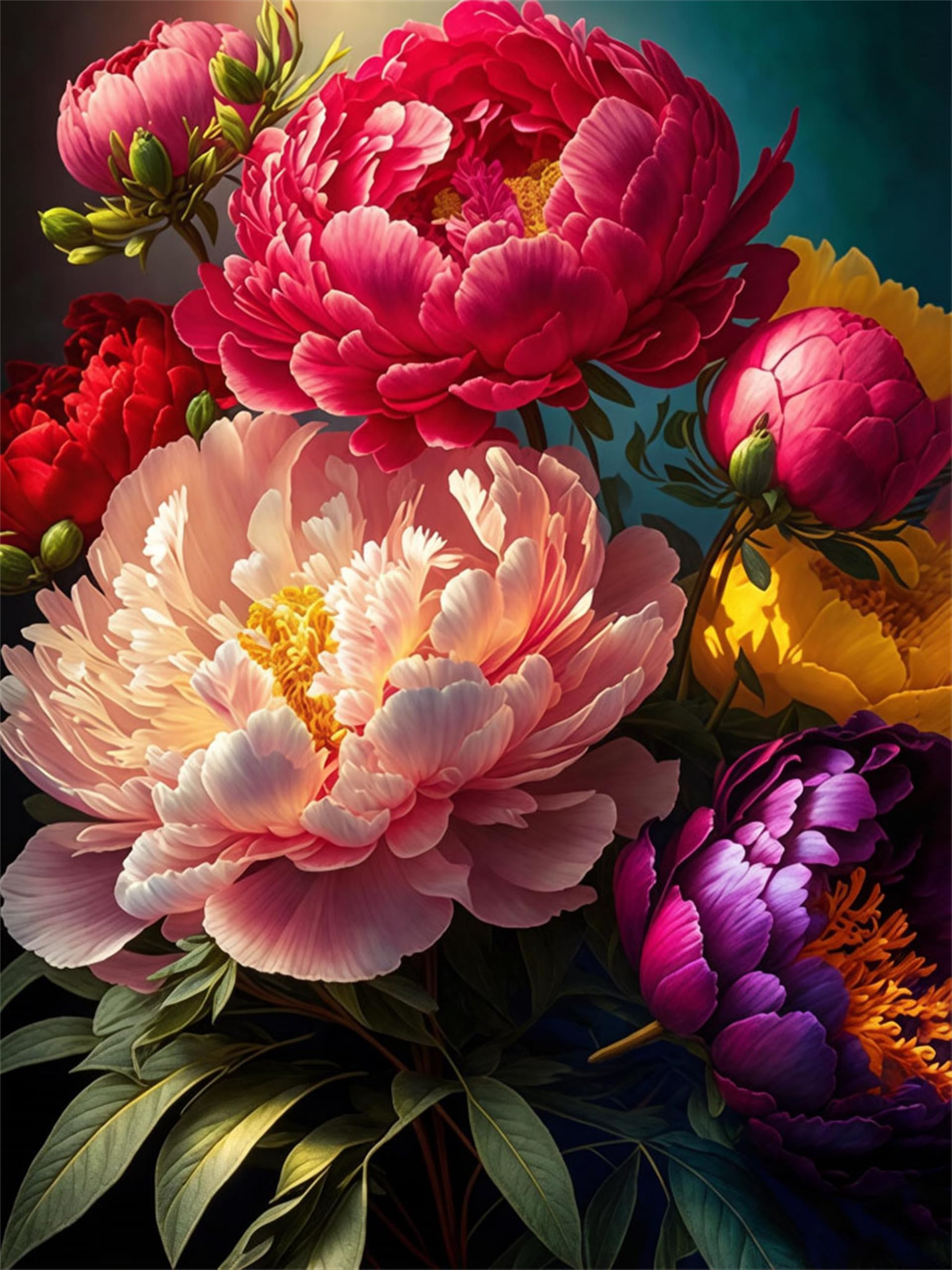 Nanjdian Peony Paint By Numbers Kit For Adults,Diy Painting Kits On Canvas, Color By Numbers,Large Adult Paint By Number For Gifts,Home Wall Decor (Peony)