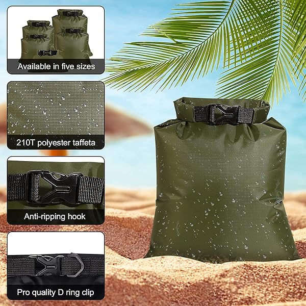 KAHEIGN 5 Pezzi Borse Asciutti Impermeabili,1,5L /2,5L /3,5L /4,5L /6L Sacchi Asciutti Leggeri Borsa Impermeabile Portatile Per Escursionismo All'aperto Pesca Campeggio Uso (Verde) - 1