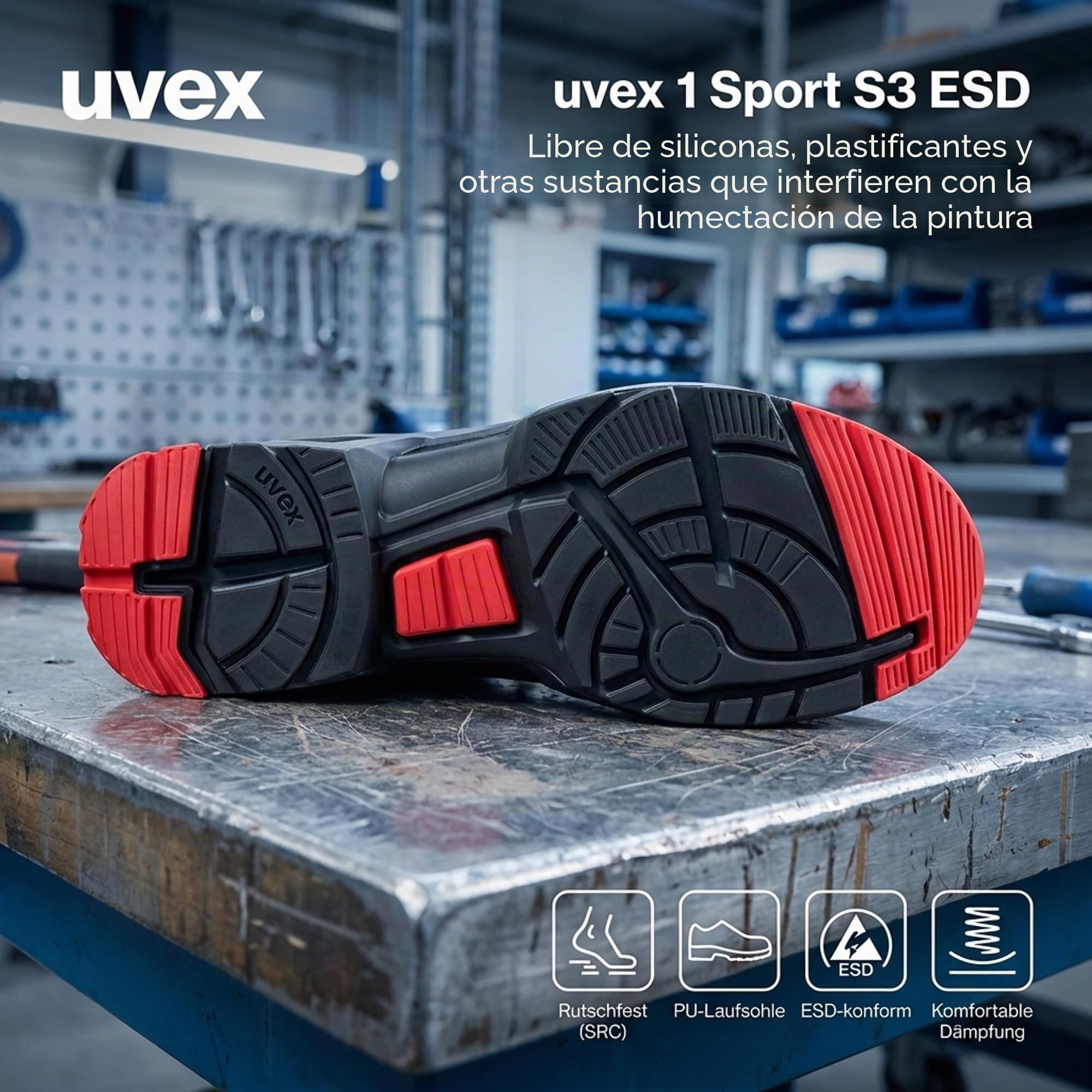 Uvex 1 X-tended Support Bota de Seguridad S3 SRC | Zapato Profesional de Trabajo | Punta Antiaplastamiento de Composite | Negro