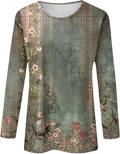 Miniatura 4 de Work Tops for Women, Womens Fashion Casual Long Sleeve Print Round Neck Pullover Top Blouses