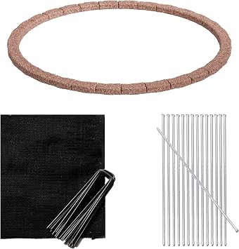 Beuta Landscape Edging | Garden Edging Border | Polyrock Bricks for Tree Rings | 6FT Dia |5 Sections| Each Section 6 Bricks 48" L x 3.5" W x 2.25" H with Weed Guard,10 Staples & 15 Pins - Cobblestone