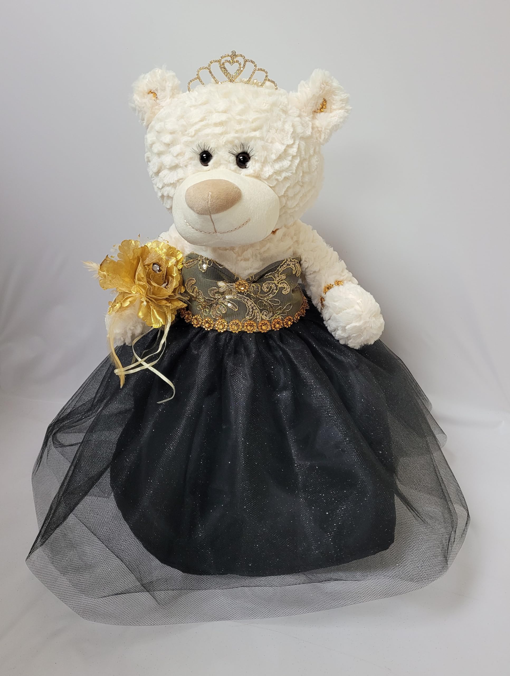 KINNEX COLLECTIONS SINCE 1997 20" Quince Anos Quinceanera Last Doll Teddy Bear with Dress (Centerpiece) ~ ARC16831-17G (Black/Gold)