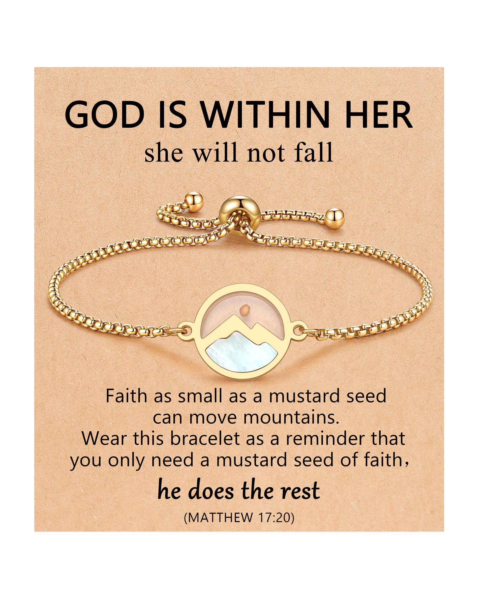 Eryuor Silver/Gold Move Mountains-Mustard Seed Bracelet Christian Easter Christmas Birthday Gifts for Women Her