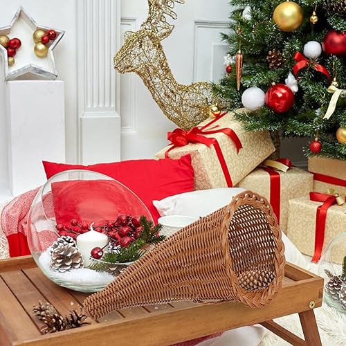 Miniatura 4 de HOMSFOU Cornucopia - Canasta de mimbre con cuerno de vid, cesta de otoño, cesta de frutas de Acción de Gracias, cesta de comida para centro de mesa