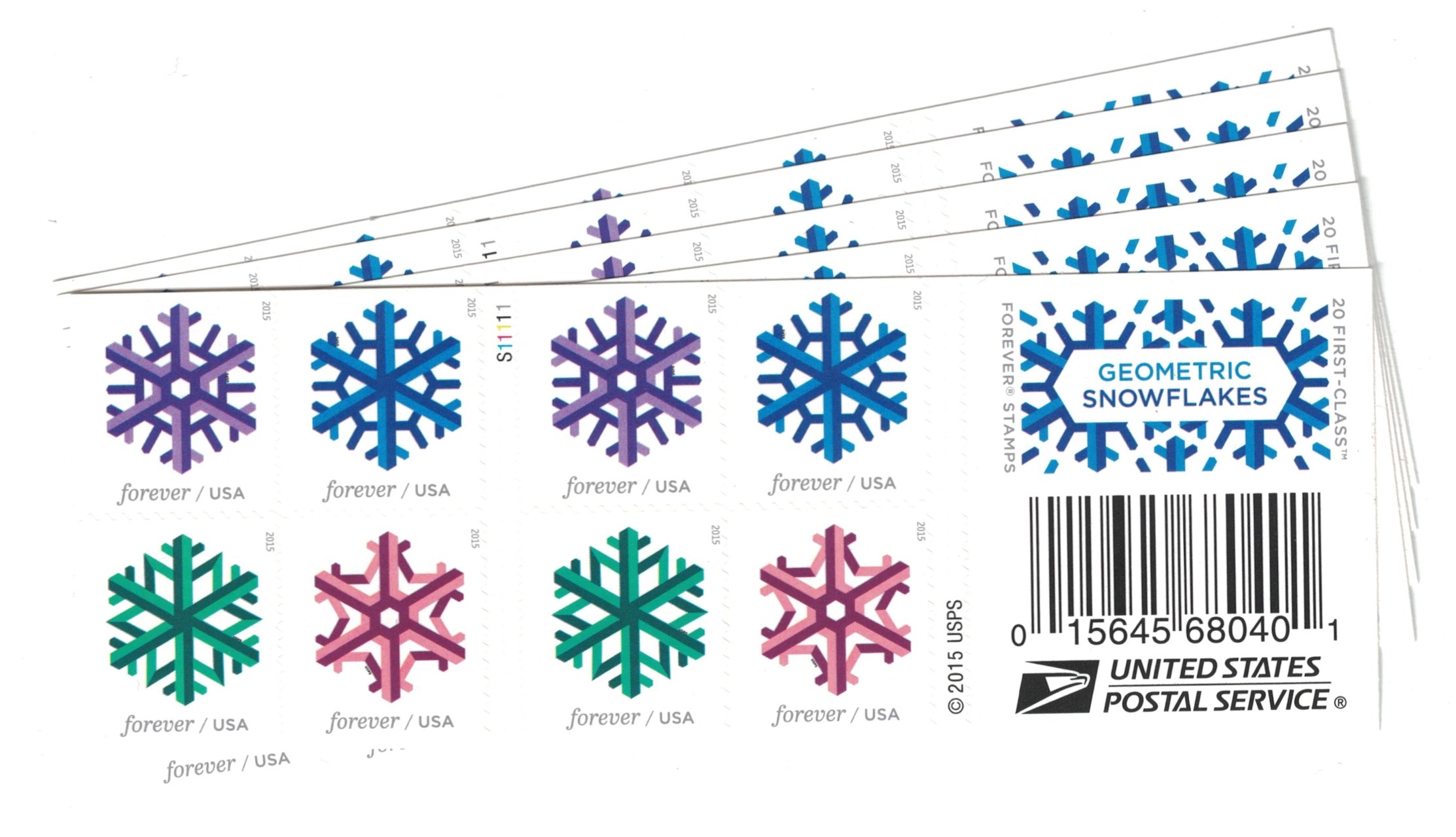 Flocons de neige Usps Forever Stamps lot de 5 timbres géométriques durables