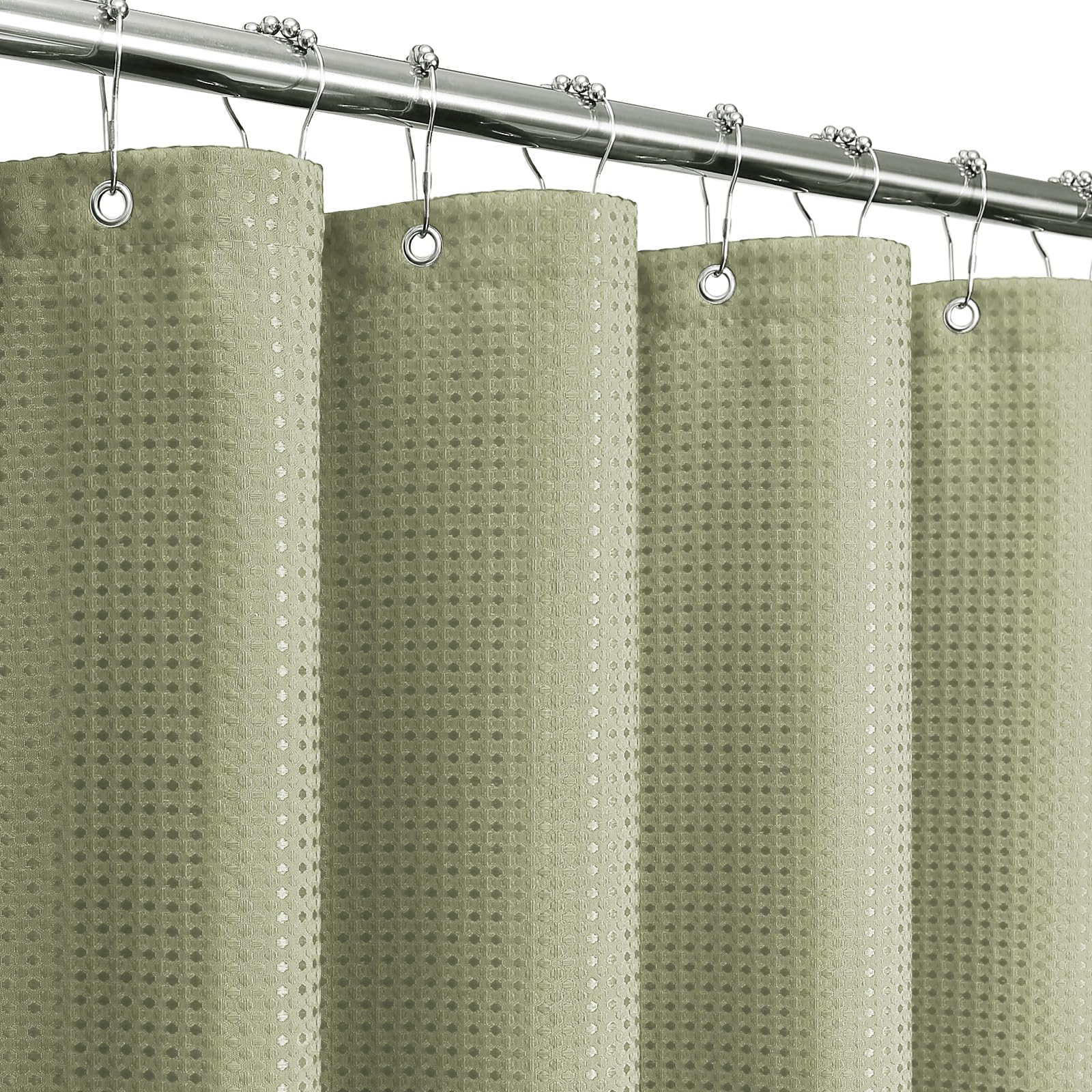 Gibelle Small Stall Shower Curtain 36 x 72, 230GSM Narrow Half Waffle Weave Textured Fabric Shower Curtain for Bathroom, Water Repellent, Machine Washable, Sage Green โ image 1