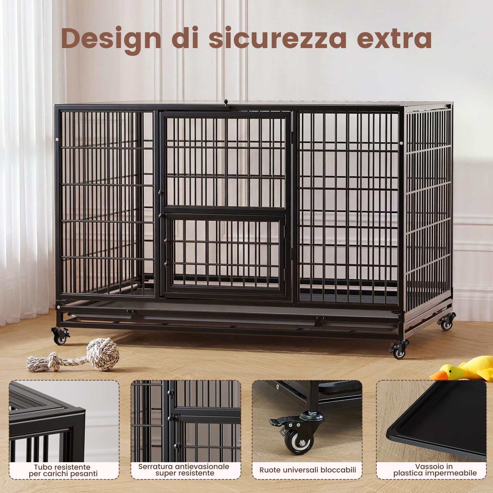 Gardner Pet Gabbia Pieghevole Per Cani Con 3 Porte, 82 X 52 X 56 Cm, Gabbia Da Trasporto Con Struttura Metallica Resistente, Dotata Di Freno E Fondo Rimovibile, Impilabile, Nero