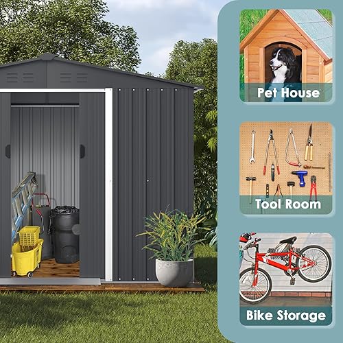 Miniatura 7 de Oakmont Cobertizo de almacenamiento de jardín al aire libre de 6 x 8 pies, casa de herramientas de jardín con puerta con cerradura, casa de