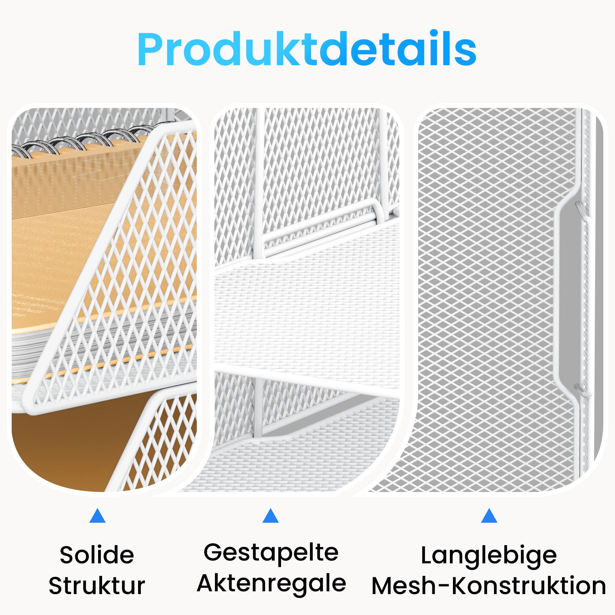 VITVITI Stapelbare Briefablage, Schreibtisch Organizer mit 5 Aktenhalter und 1 Stiftehalter, für A4 Dokument, Büro Organizer aus Metall, Schreibtischablage für Büroablage, Postkörbe (White)