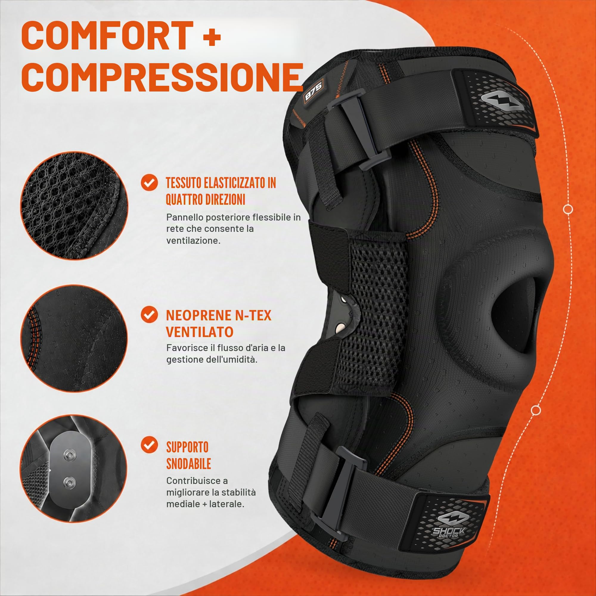Shock Doctor 875 |, Tutore per Ginocchio con Foro rotuleo