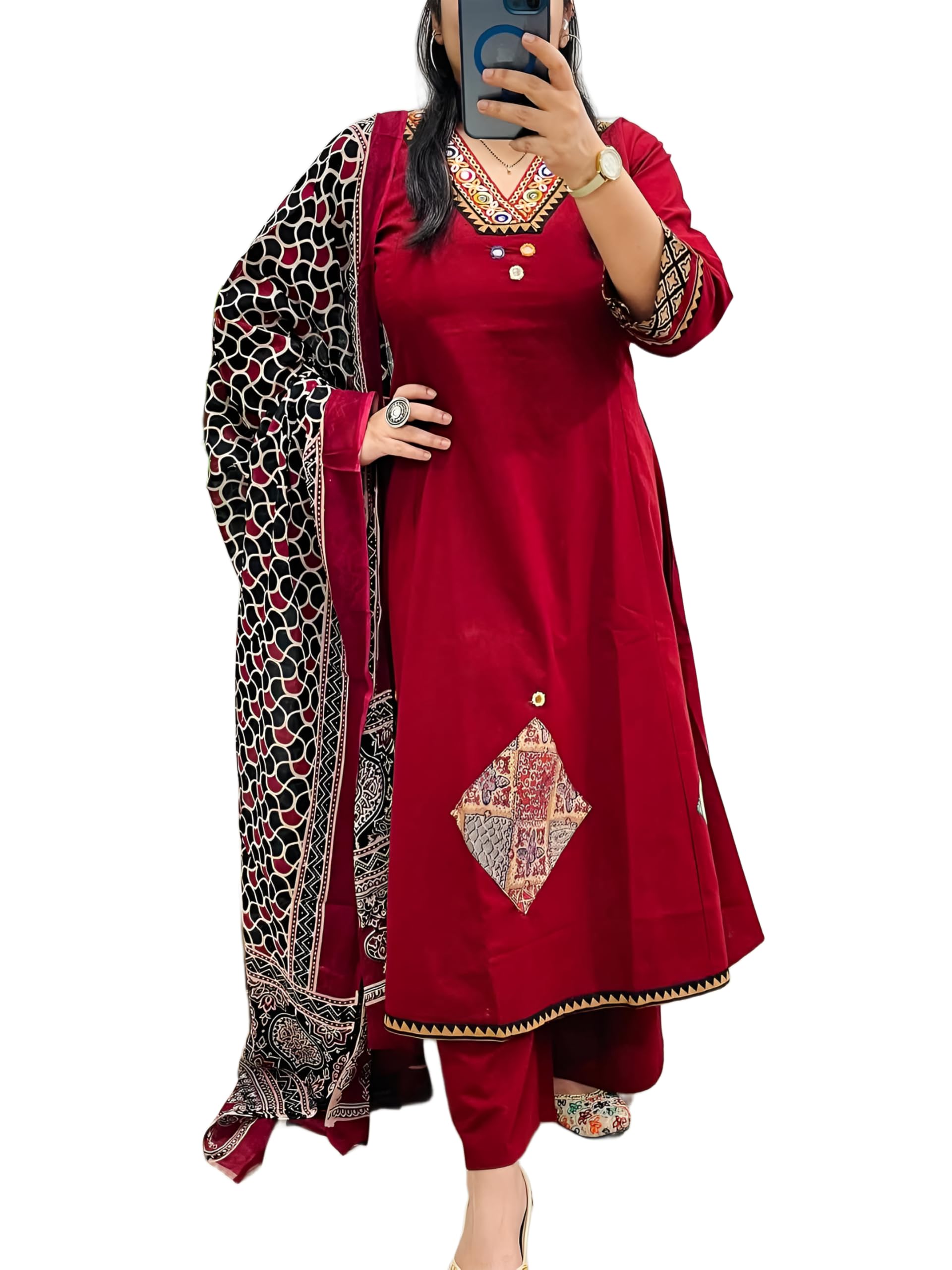 bharvita Women's Cotton Handwork Embroidered Straight Kurta with Pant And Dupatta Sets-picture-24