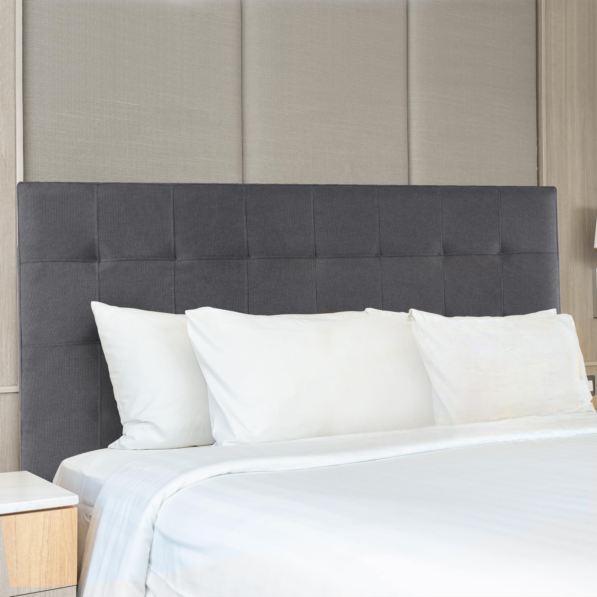 Naomi Home Jessenia Queen Headboard Only Height Adjustable Bed Headboard Queen Size Square Tufted Size with 12 Positions Metal Legs Wall Bed Mount Linen Fabric Light Gray