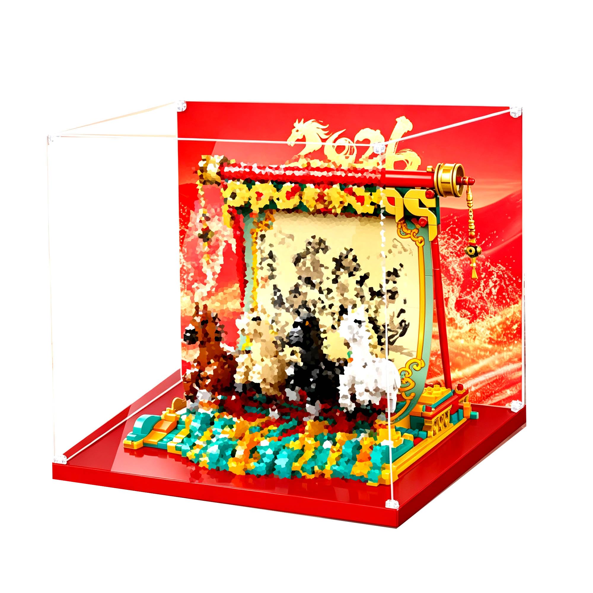 Dustproof Clear Showcase, Fits for Le-go 80119 Horse Sets (Background B)