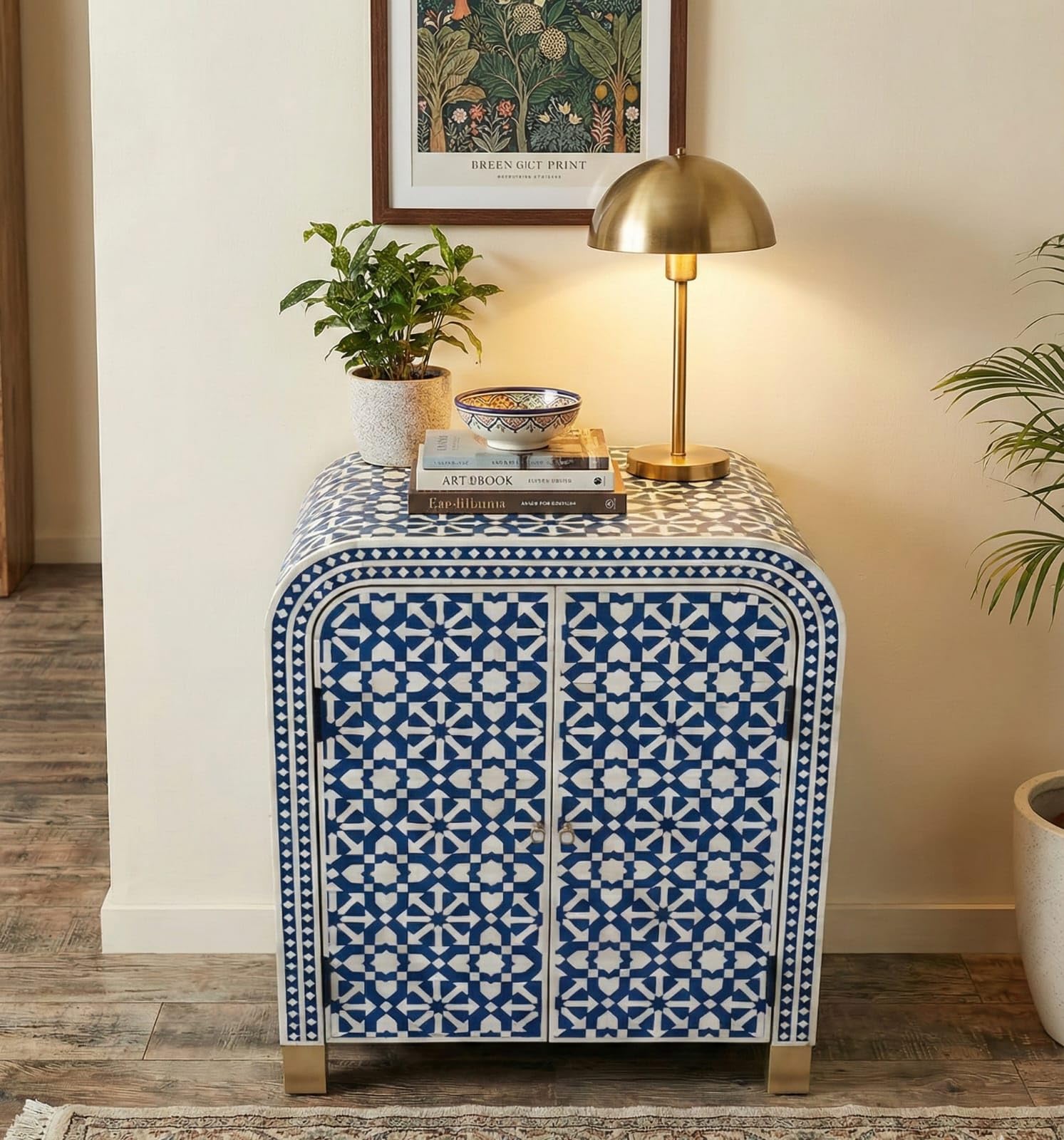BONE INLAY INDIA Handmade Bone Inlay 2 Doors Cabinet - Home Decor Furniture, Bone Inlay Furniture, Blue Color-image-49