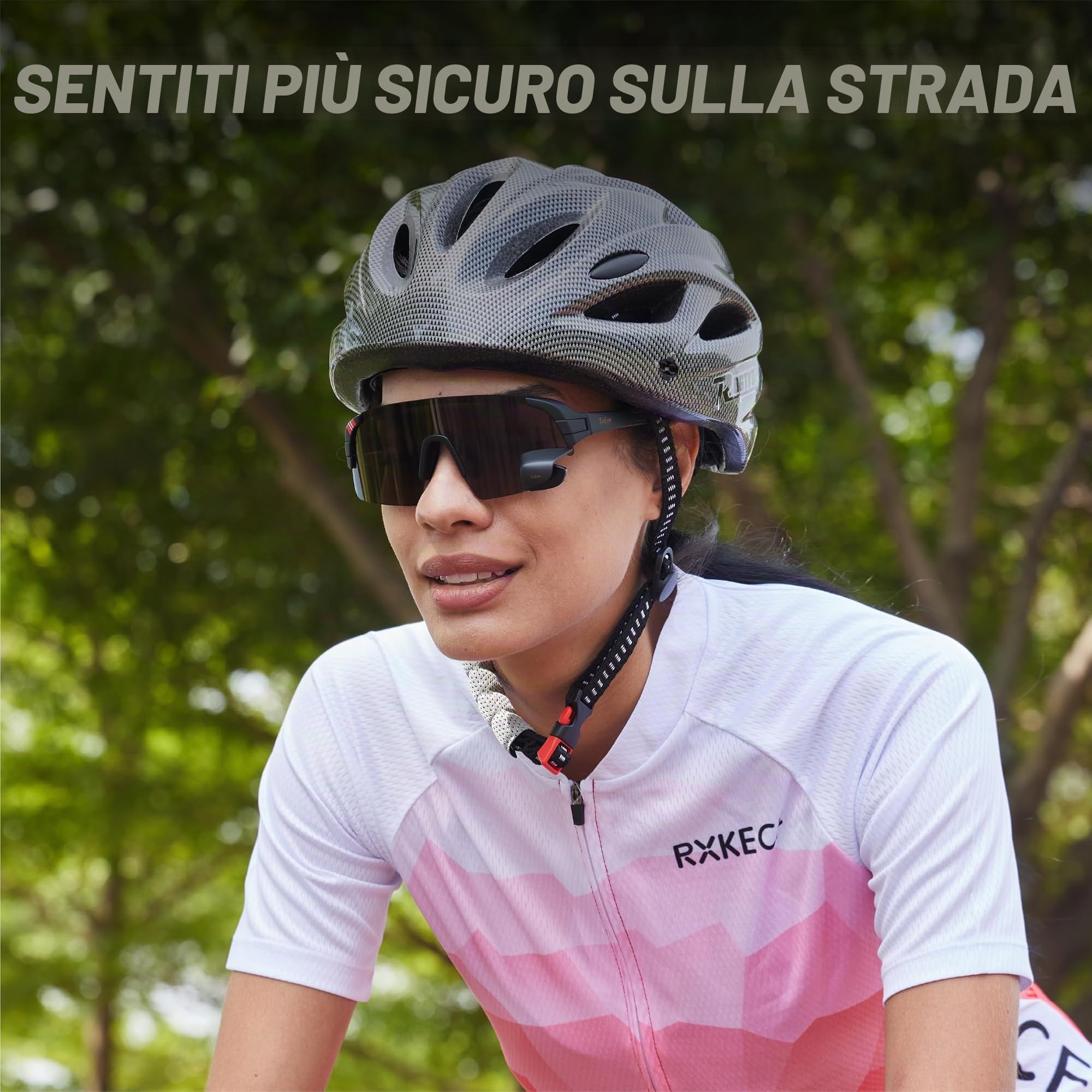 TriEye Occhiali da ciclismo da uomo e da donna con specchietto retrovisore – fotocromatici UV400 – Occhiali sportivi antivento per bici da corsa e mountain bike