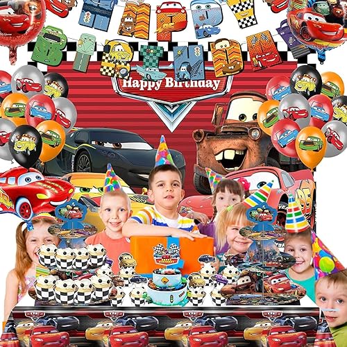 Miniatura 2 de Soporte para cupcakes de autos, suministros para fiestas de cumpleaños de autos, decoración de soporte de postre con temática de autos de dibujos