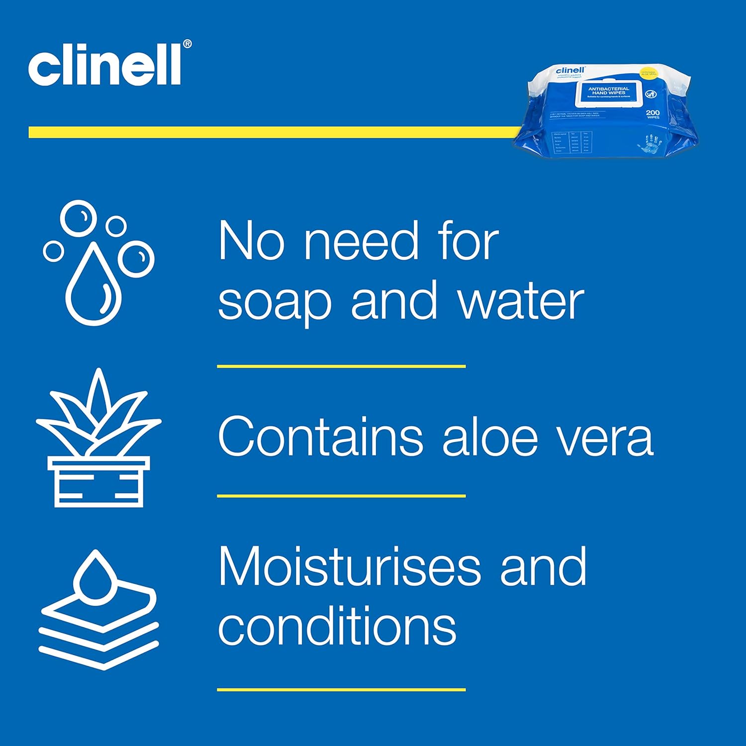 Clinell Antimicrobial Hand Wipes - Pack of 1 - 200 Wipes - Antibacterial, Suitable for Hands and Surfaces - Dermatologically Tested, Kills 99.99% of Germs 9 81HFk ElCWL. SL1500