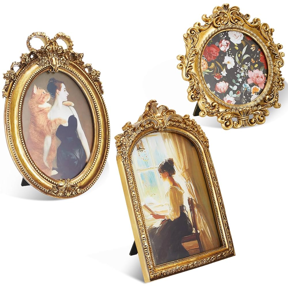特価 3枚セット フレーム 額縁 アンティーク ヴィンテージ Amazon.com - Thyle 3 Pcs Small Gold Vintage Picture Antique