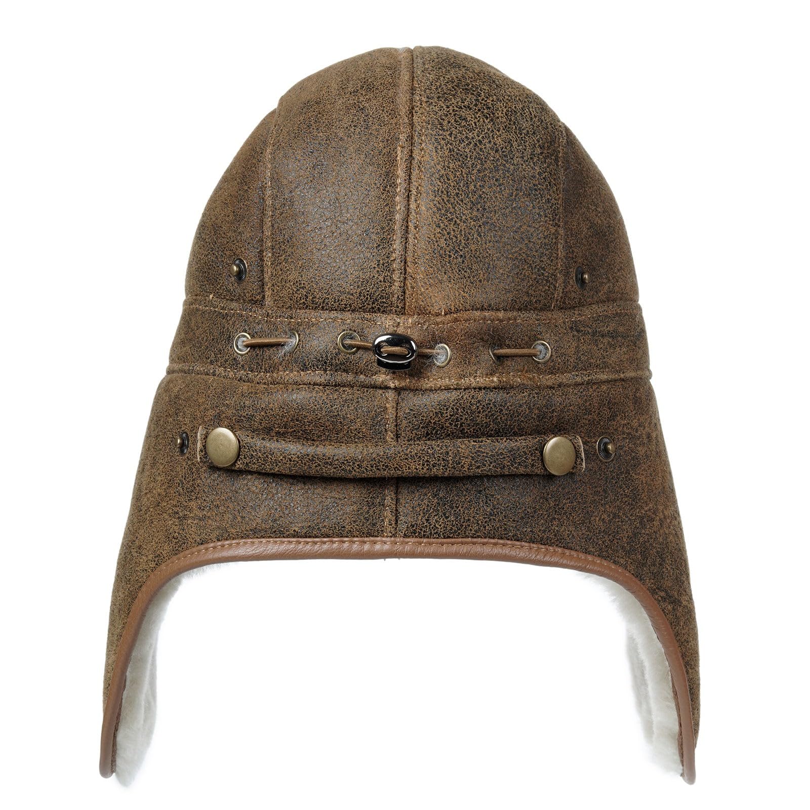 Harssidanzar Gorros de Invierno Gorros de Aviador para los Hombres Las Mujeres Piel de Cordero de Cuero de Sombrero Trapper CU610EU
