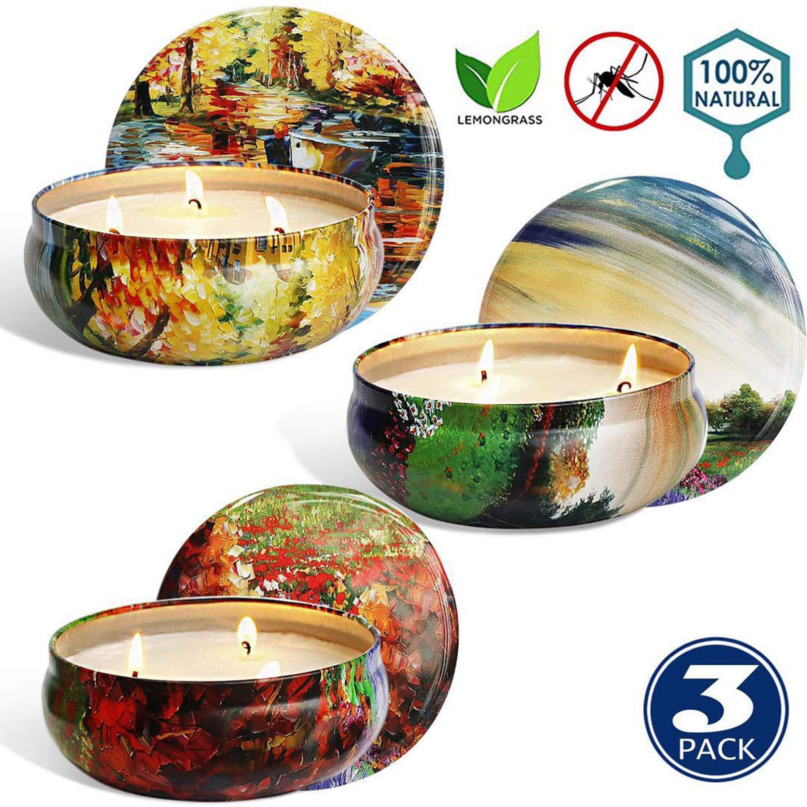 Juego de velas aromáticas de aceite de citronela, de 396 ml, con tres mechas, sin humo, para regalo de cumpleaños, Navidad, Día de la Madre