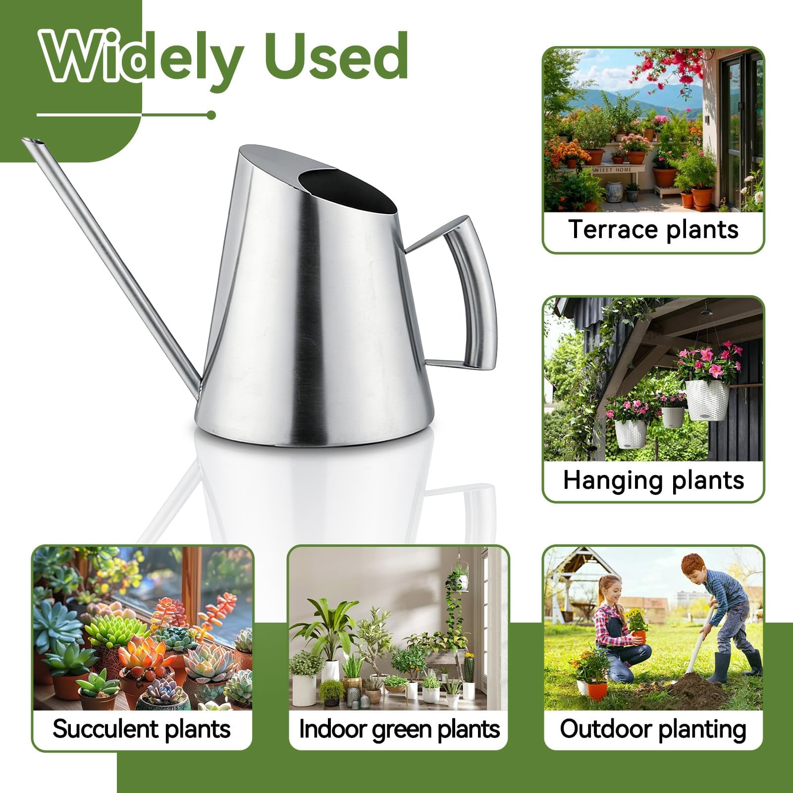 Annaffiatoio 1.5 Litri,Annaffiatoio in Acciaio Inossidabile Grande Innaffiatoio Annaffiatoio Bonsai con Manico Addensato per Irrigazione Giardinaggio Piantare in Interni All'aperto