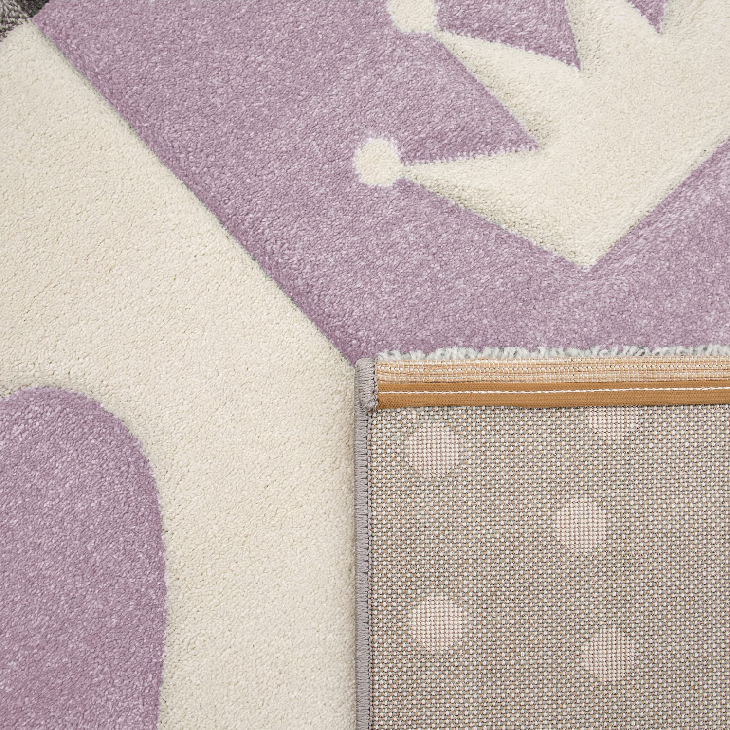 Paco Home Tapis pour Chambre d'enfant - Moderne - Contours découpés - À Carreaux - Points - Cœurs - Couronne - Violet Pastel - Gris crème - Dimensions : 240 x 340 cm
