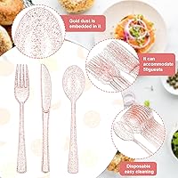 Vista 3 de Youyole 150 Pcs Pink Plastic Silverware Set Disposable Flatware Christmas Silverware Includes 50 Forks 50 Spoons 50 Knives Glittery Plastic Cutlery