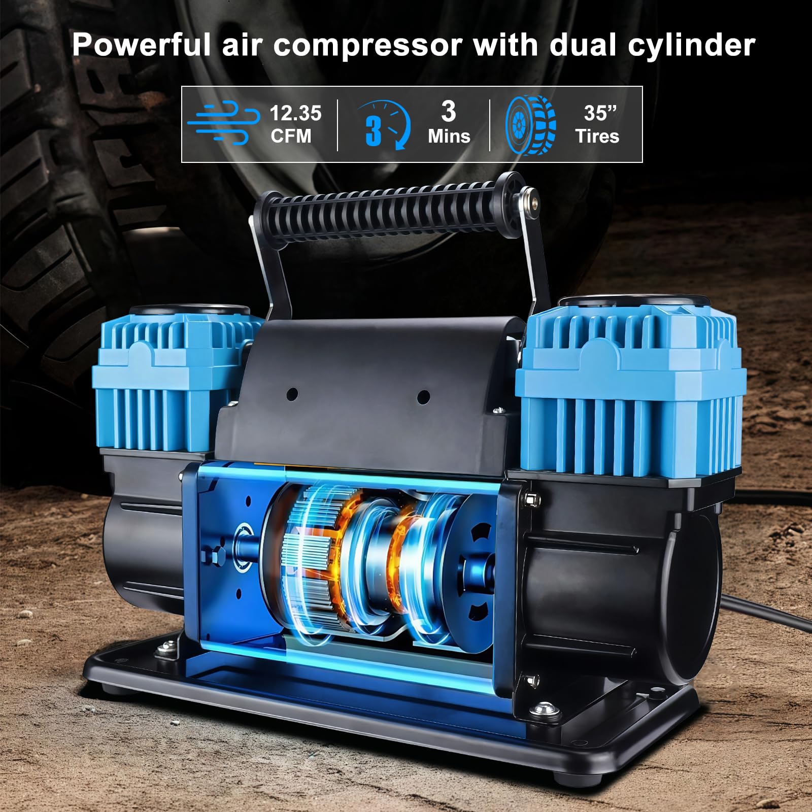 Uharbour Compresor de aire todoterreno de 12 V con manómetro digital, compresor de aire todoterreno de 12 voltios, resistente, viene con bolsa de transporte