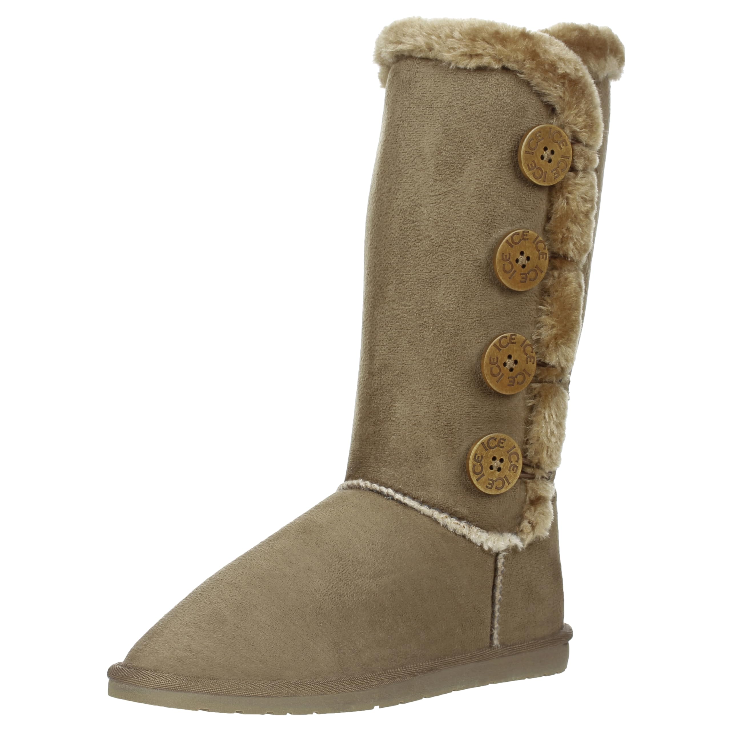 CLOVERLAY Women's Four Button Faux Fur Lined Shearling Mid Calf Winter Snow Boots