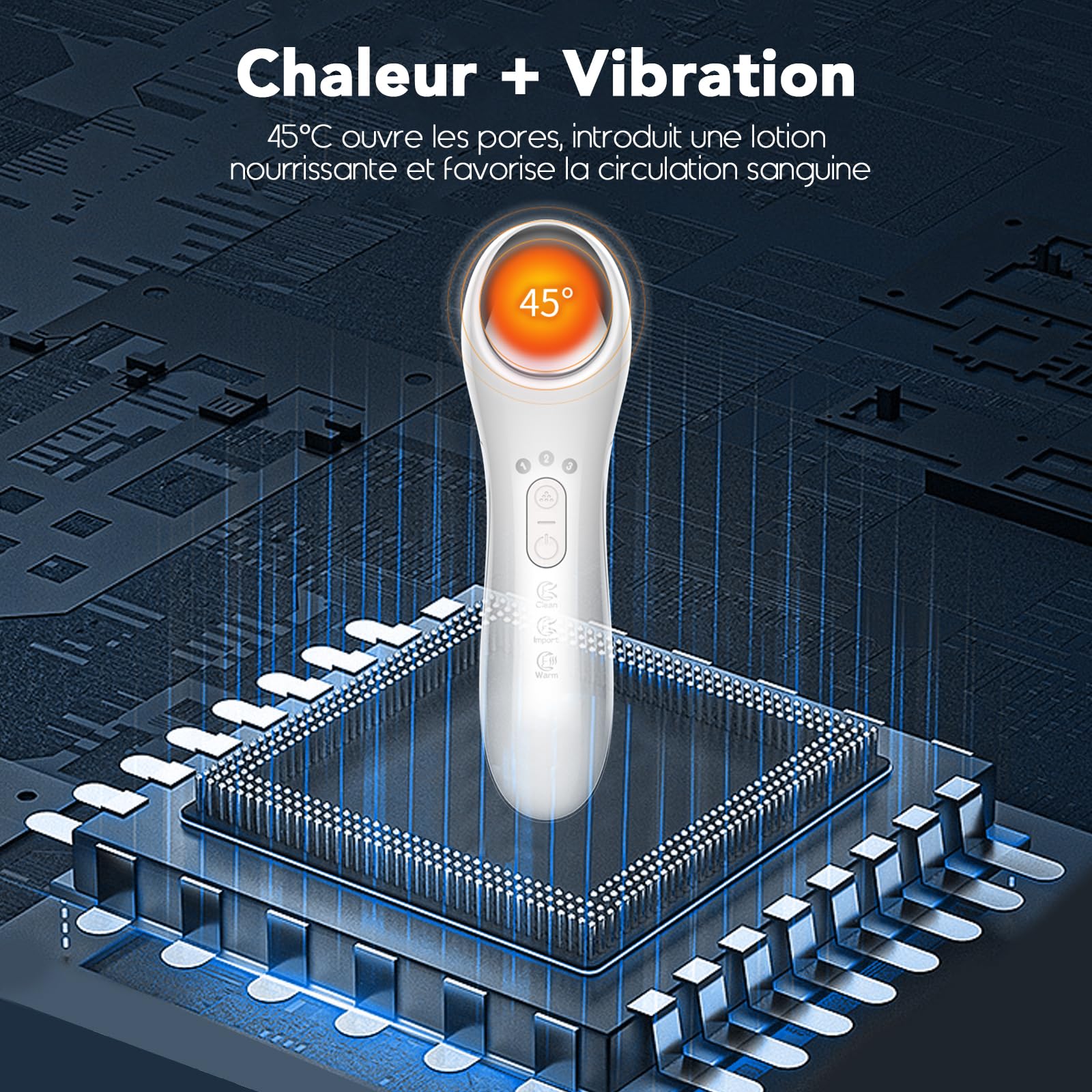 Appareil Anti Rides Massage Visage, DOCOCO Masseur de Lifting du Visage EMS 3 Modes LED Appareil de Beauté con Massage Thermique à 45℃ Appareil Lifting Visage