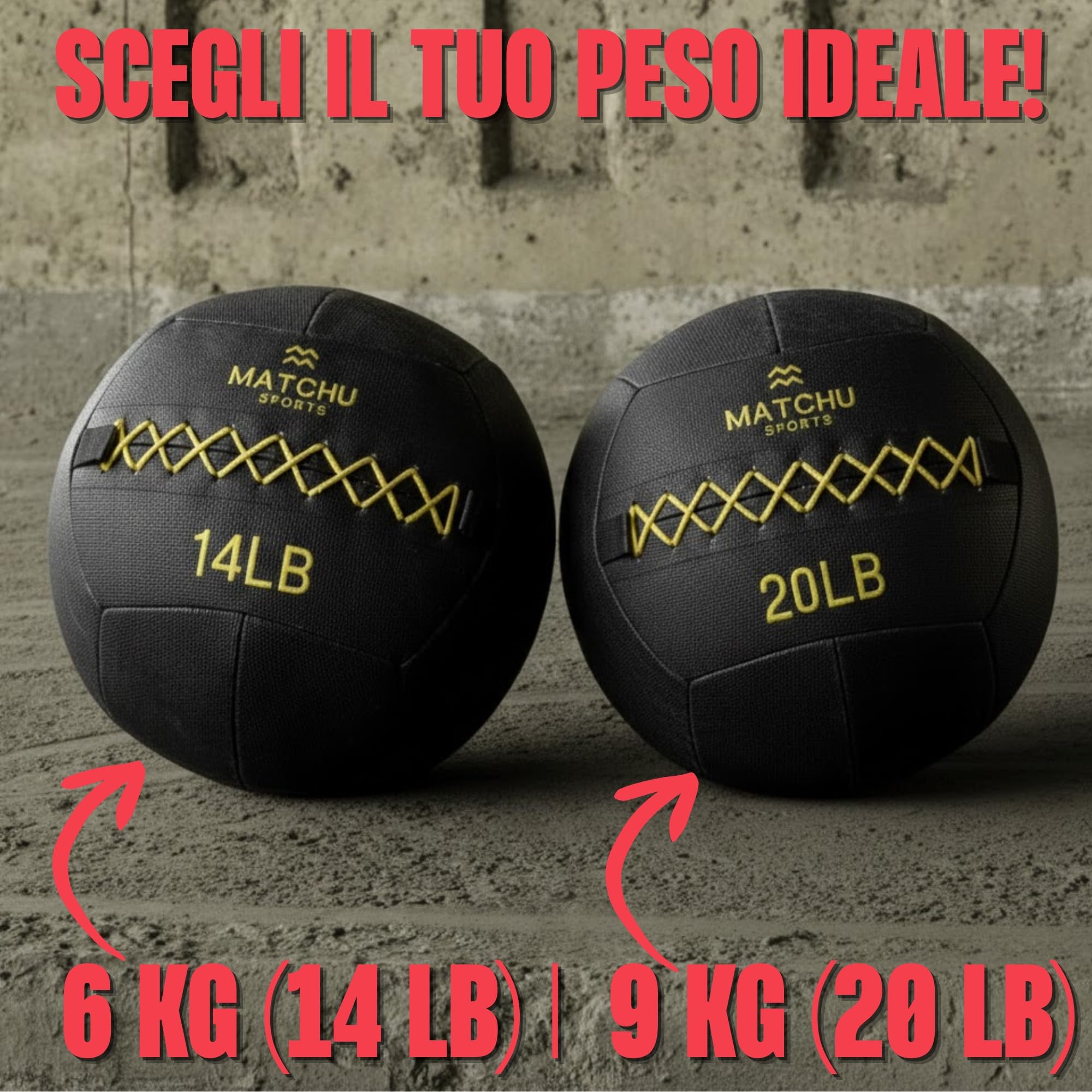 Matchu Sports | Wall Ball | Disponibile in 6 KG (14LB) e 9 KG (20 LB) | Nero