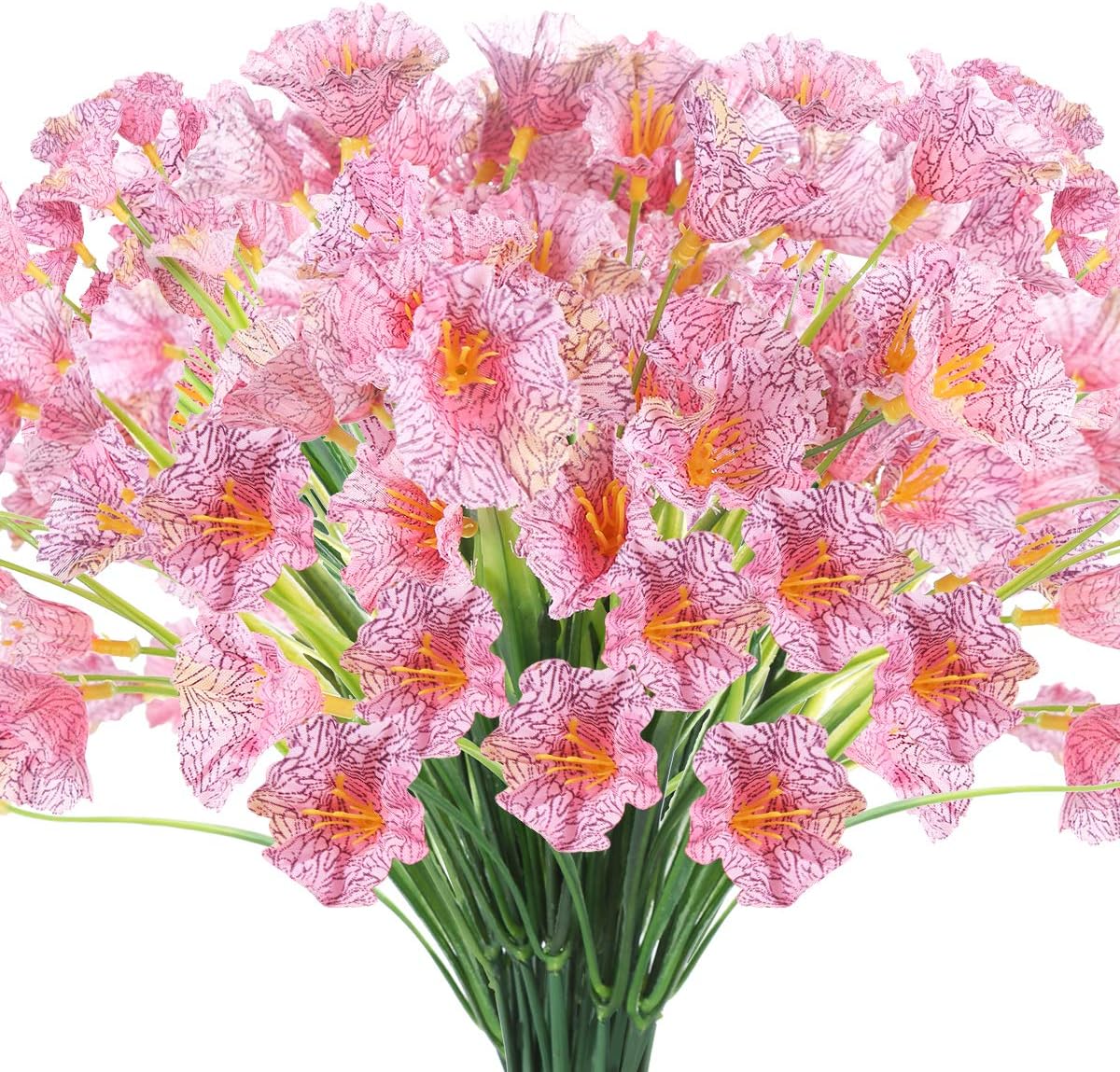 JEMONG 24 Bundles Artificial Flowers Outdoor UV Resistant Fake Flowers No Fade Faux Plastic Plants Garden Porch Window Box Decorating(Pink)