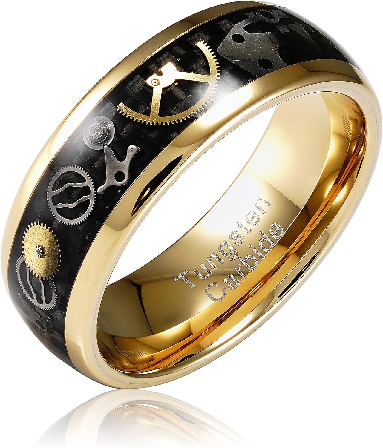 100S JEWELRY Steampunk Gear Tungsten Rings For Men Wedding Band Promise Engagement Size 6-16