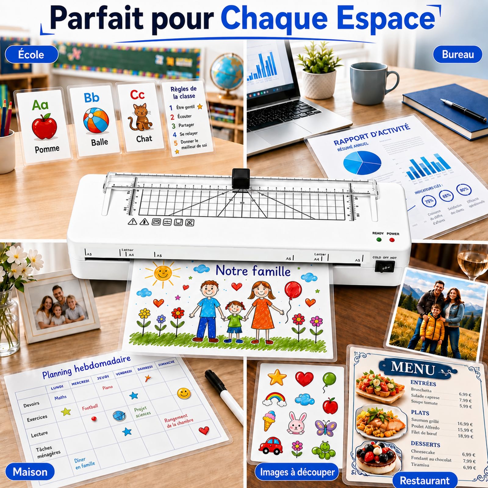 Plastifieuse A3 avec Coupe-Papier intégré, Plastification Thermique et à Froid, Arrondisseur d'Angles, Compatible A3 A4 A5 A6 (White+10pics)