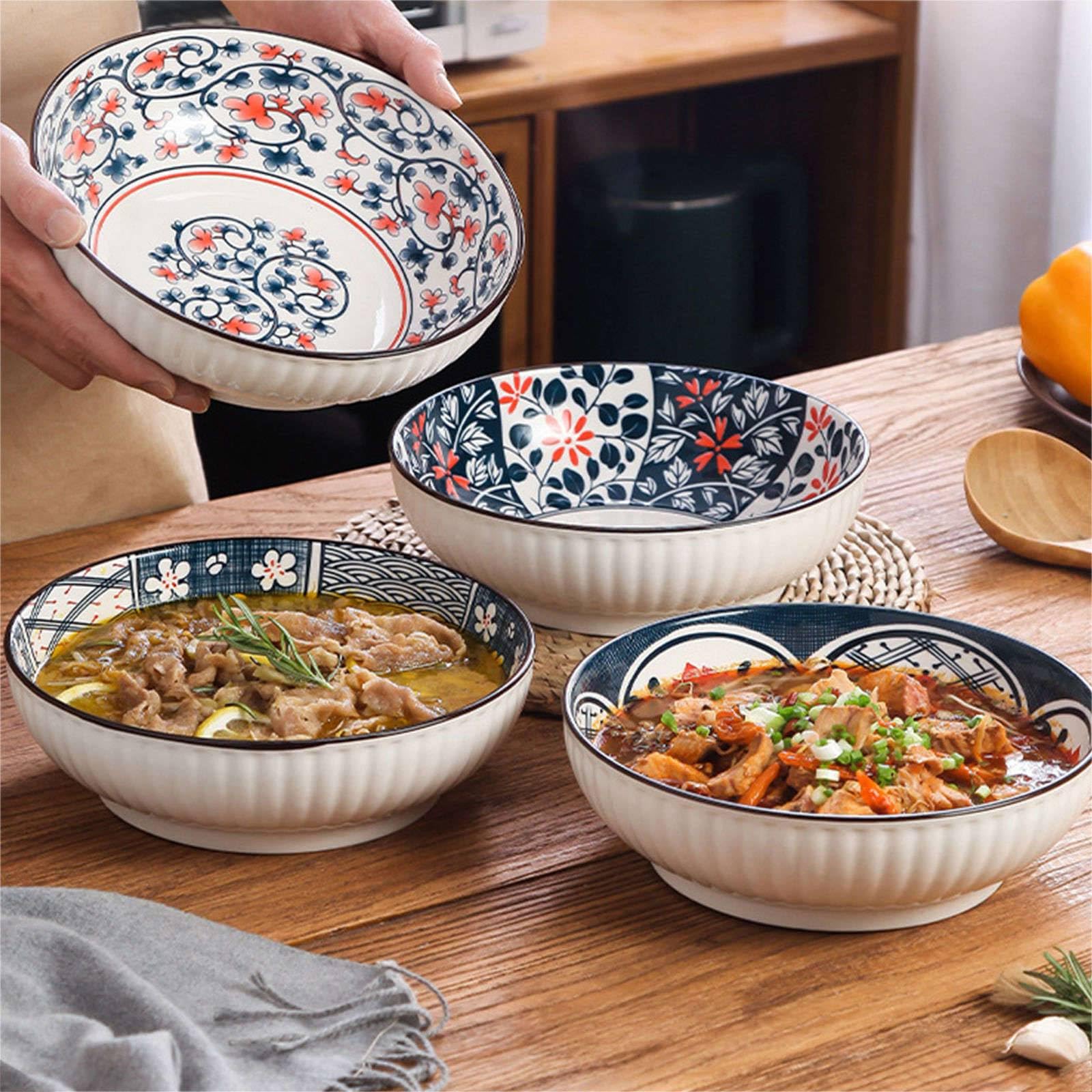Ensaladera Grande de cerámica, tazón Grande para Servir, tazón apilable para Pasta de 35 oz, Juego de 2 Platos para Ensalada, D-1600 ml