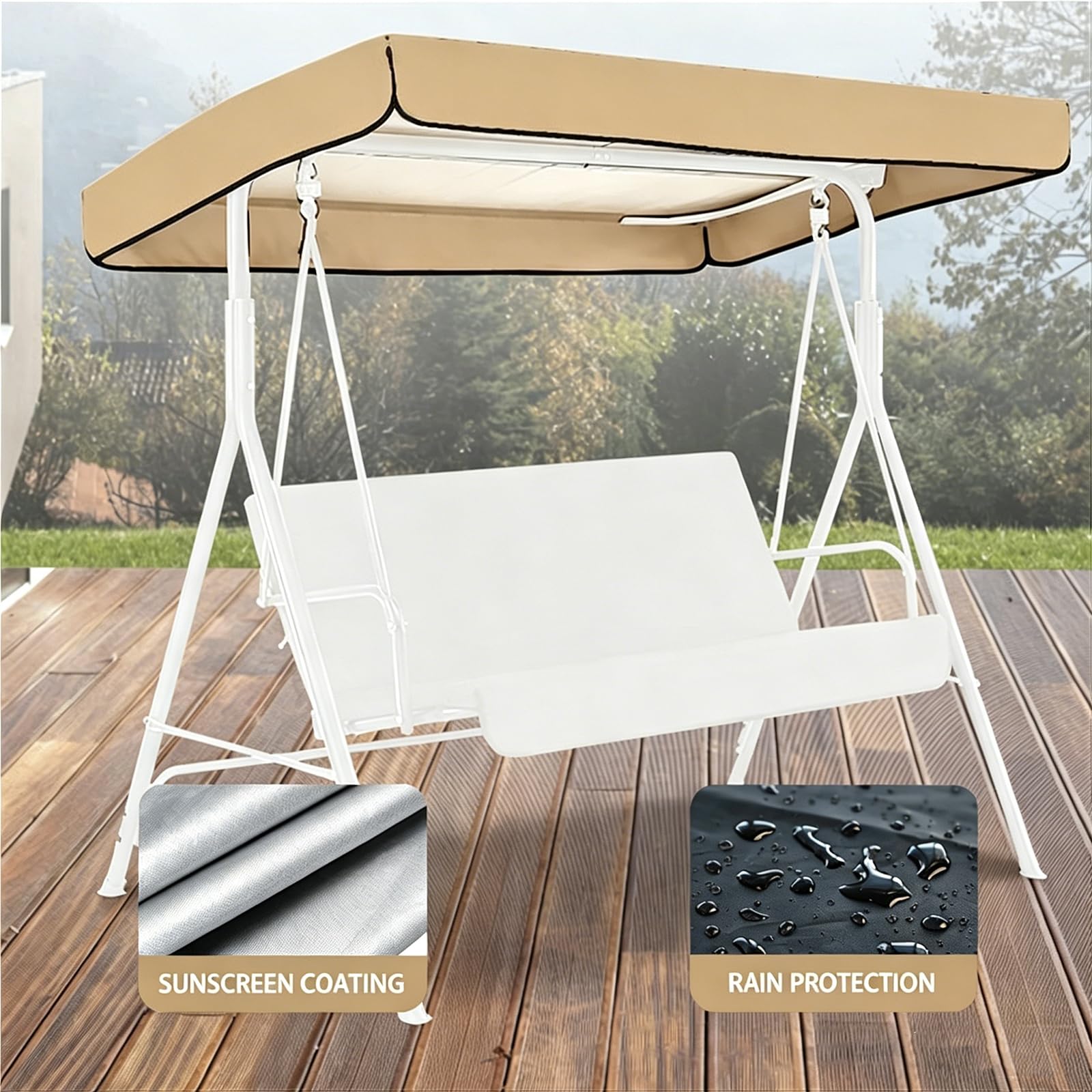 Generico Telo di Copertura per Altalena Tendalino con Protezione UV 3 Posti Tettino Parasole Universale Impermeabile Tetto del Dondolo da Giardino Telo Cortili Patii,007,191 * 120 * 18/23cm