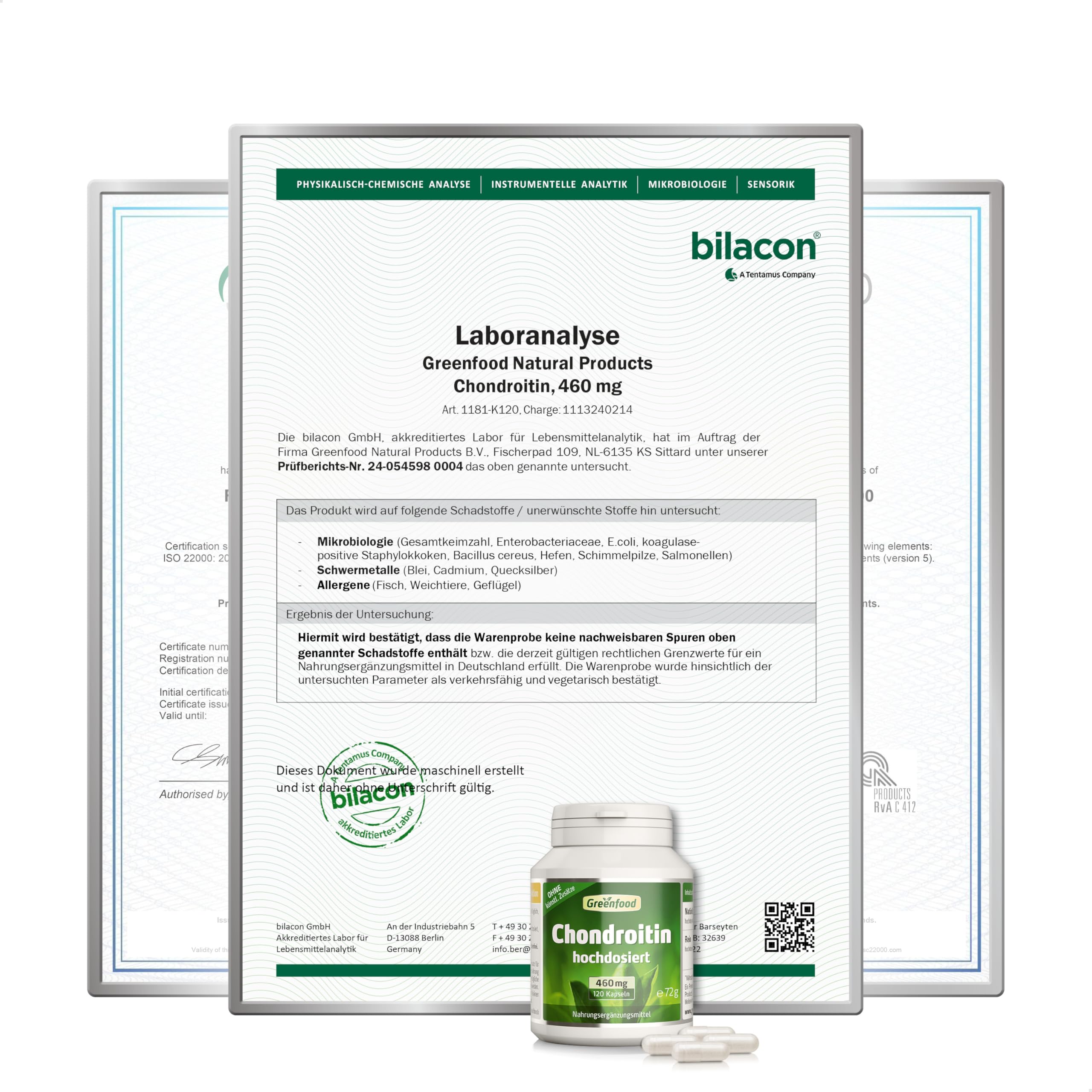 Chondroitin, hochdosiert, 460mg - 120 Kapseln, vegan. Chondroitinsulfat. Reinsubstanz – hohe Bioverfügbarkeit. OHNE künstliche Zusätze - laborgeprüft. Von Greenfood.