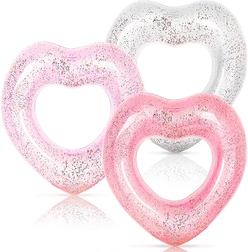 Miniatura 1 de Whaline Flotador inflable de 3 piezas para piscina con forma de corazón, flotador, tumbonas, tubo para verano, piscina, playa, despedida de soltera