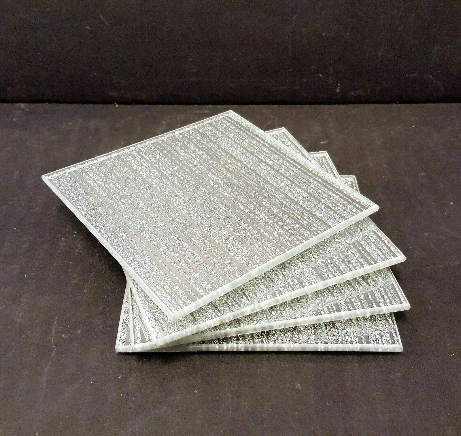 Deenz Silver 4X Sparkle Mirrored Glass Glitter Coaster Set Of 4 Coaster Mirrored Elegant Addition To Your Home Best Gift