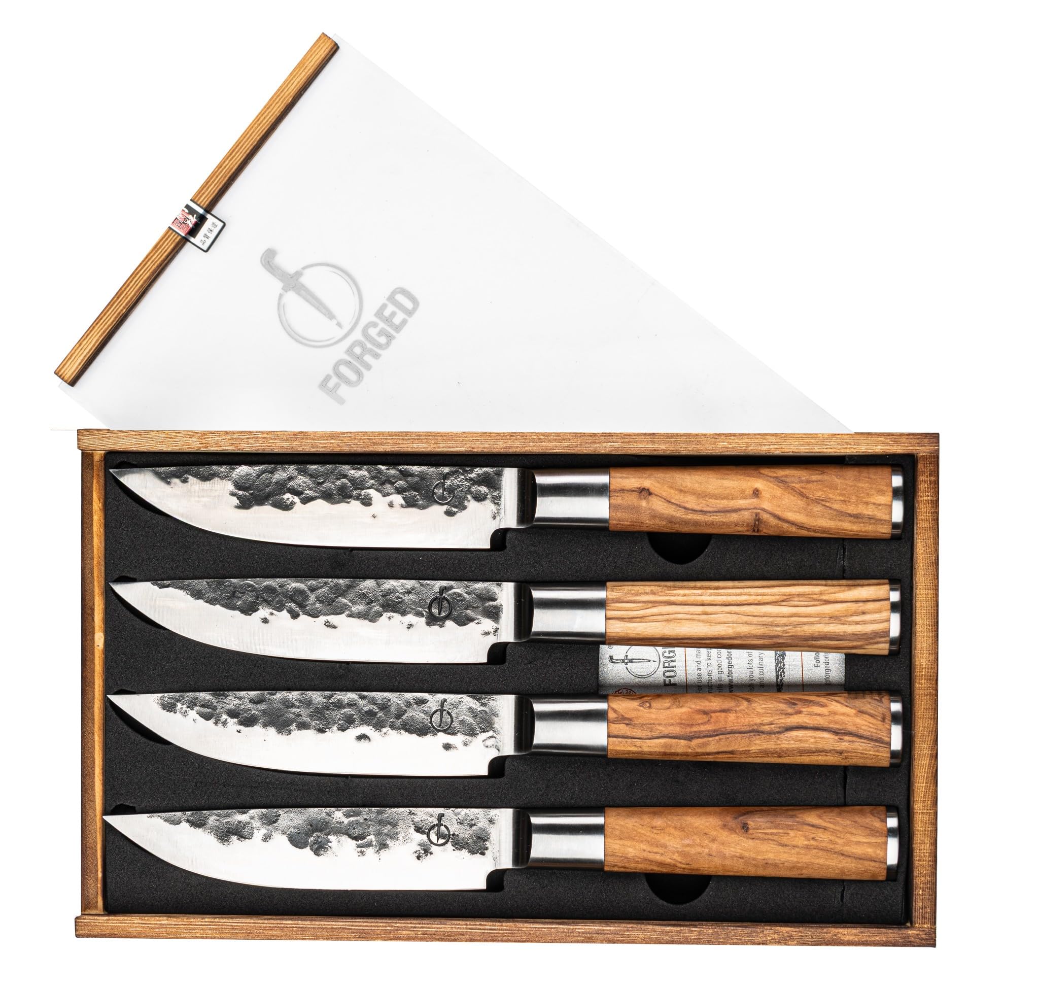 Forged Olive Steakmesser-Set, 440C Edelstahl, Olivenholz-Griff, XXL 4-teilig