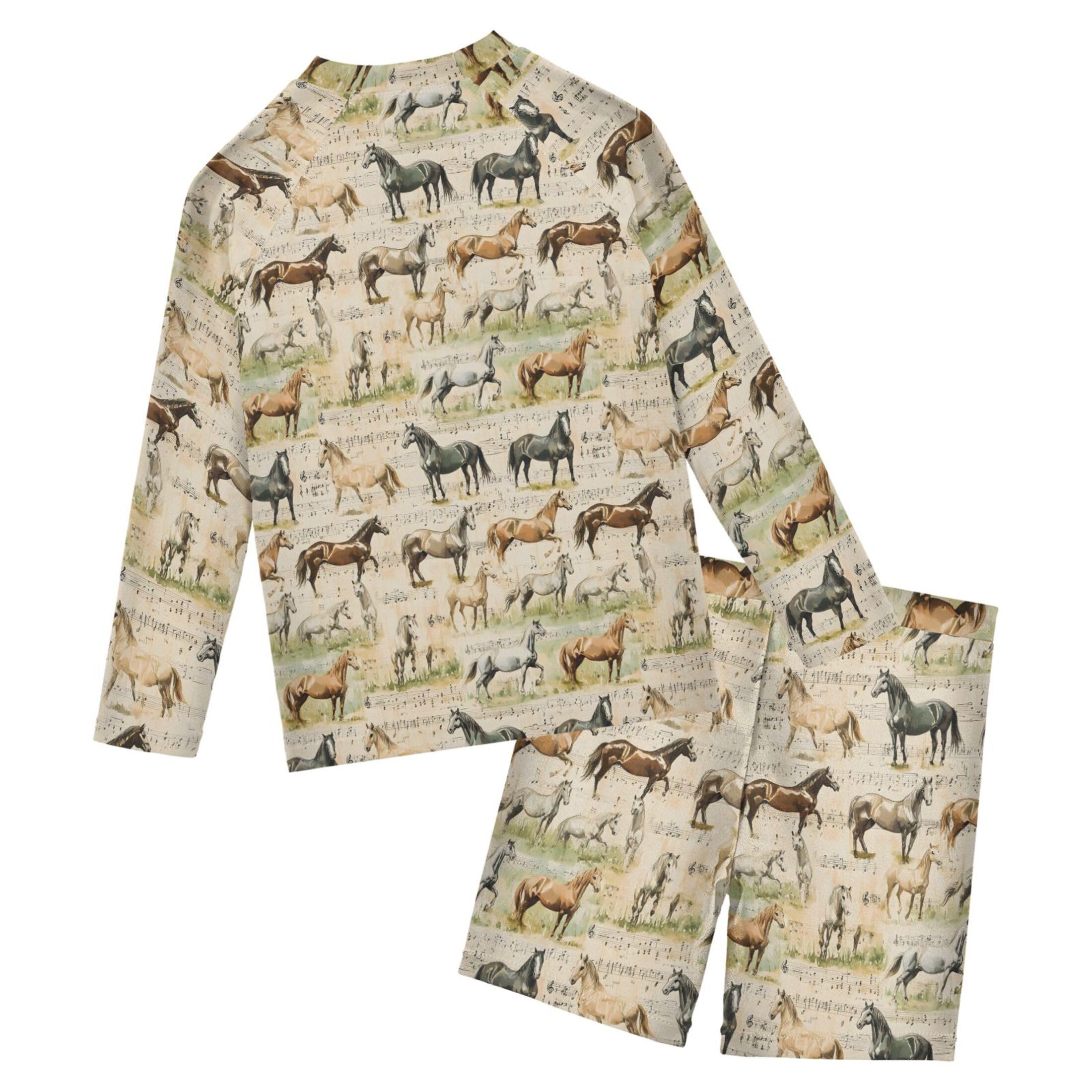 Horse Animal Baby Boys' Toddler Long Sleeved Rashguard Swim Bathing Suit Set B0403907