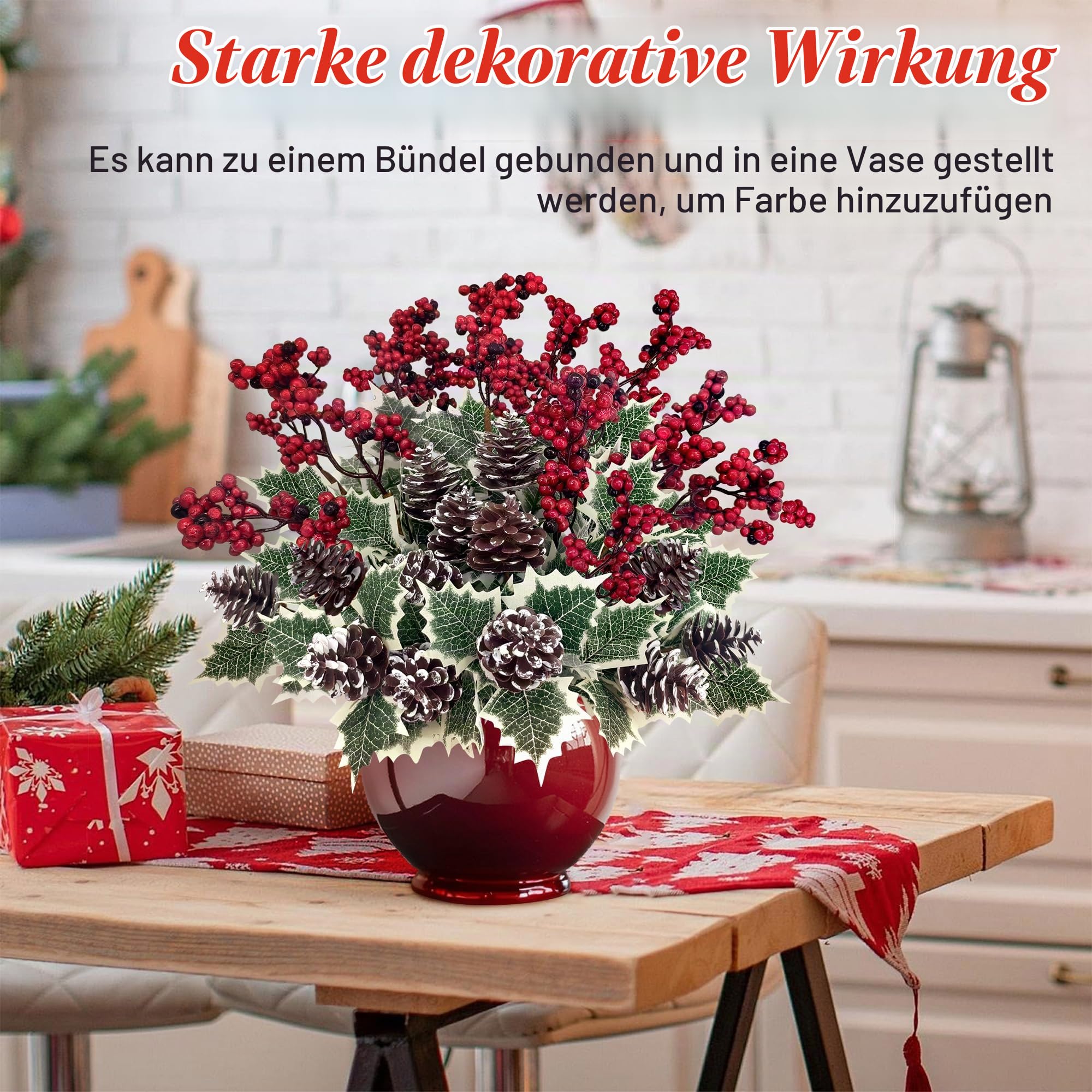 4 Bündel Kunstblumen Weihnachten Rote Beeren Deko Zweige Weihnachtsblumen Künstlich Weihnachtsstrauß Beerenzweig Red Weihnachtsgesteck Blumen Weihnachsstern Kunstzweige Tischdeko (Rot Grün)