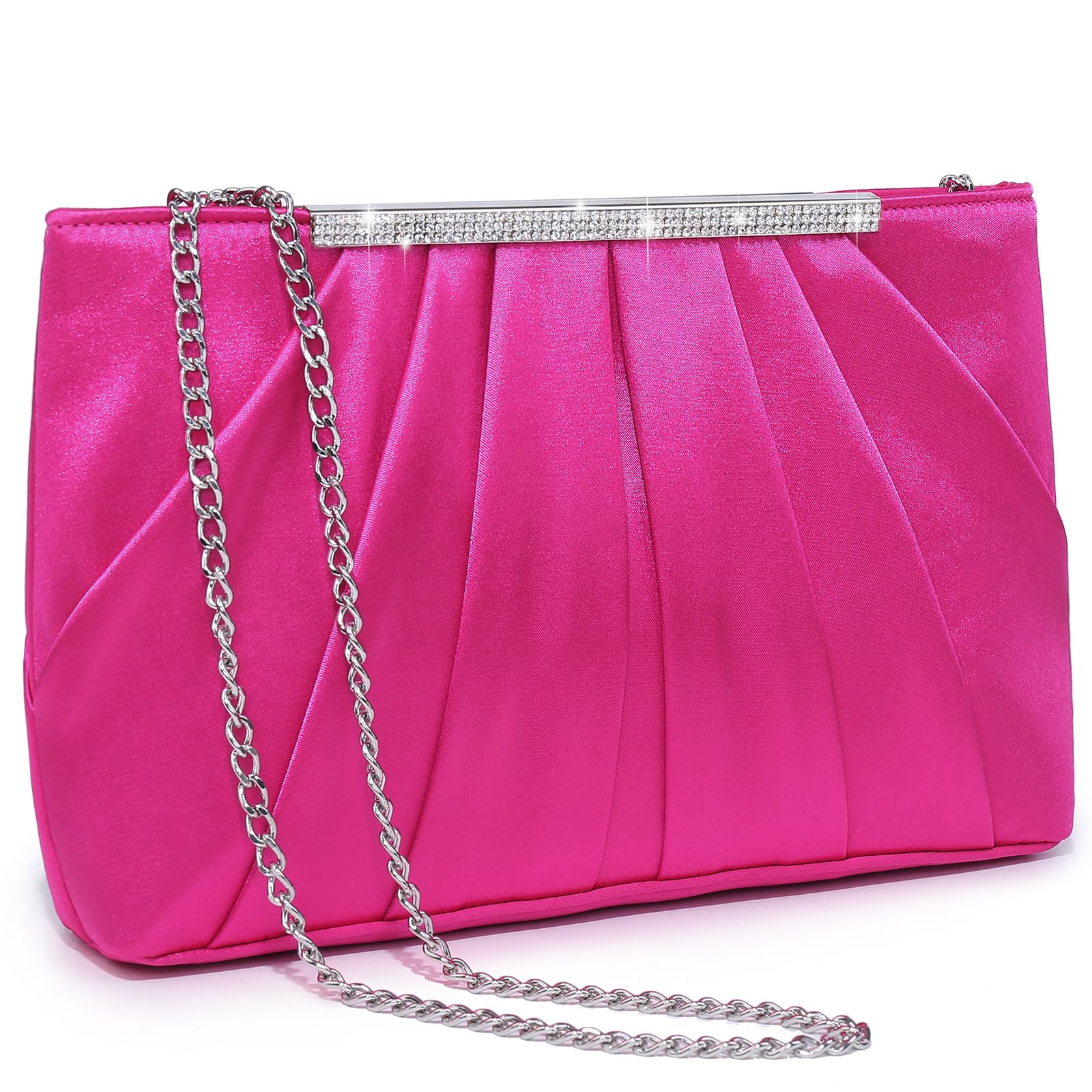 Dasein Elegant Pleated Evening Clutch Bags for Women Formal Handbags Purses for Wedding Party Prom with Sparkly Rhinestones