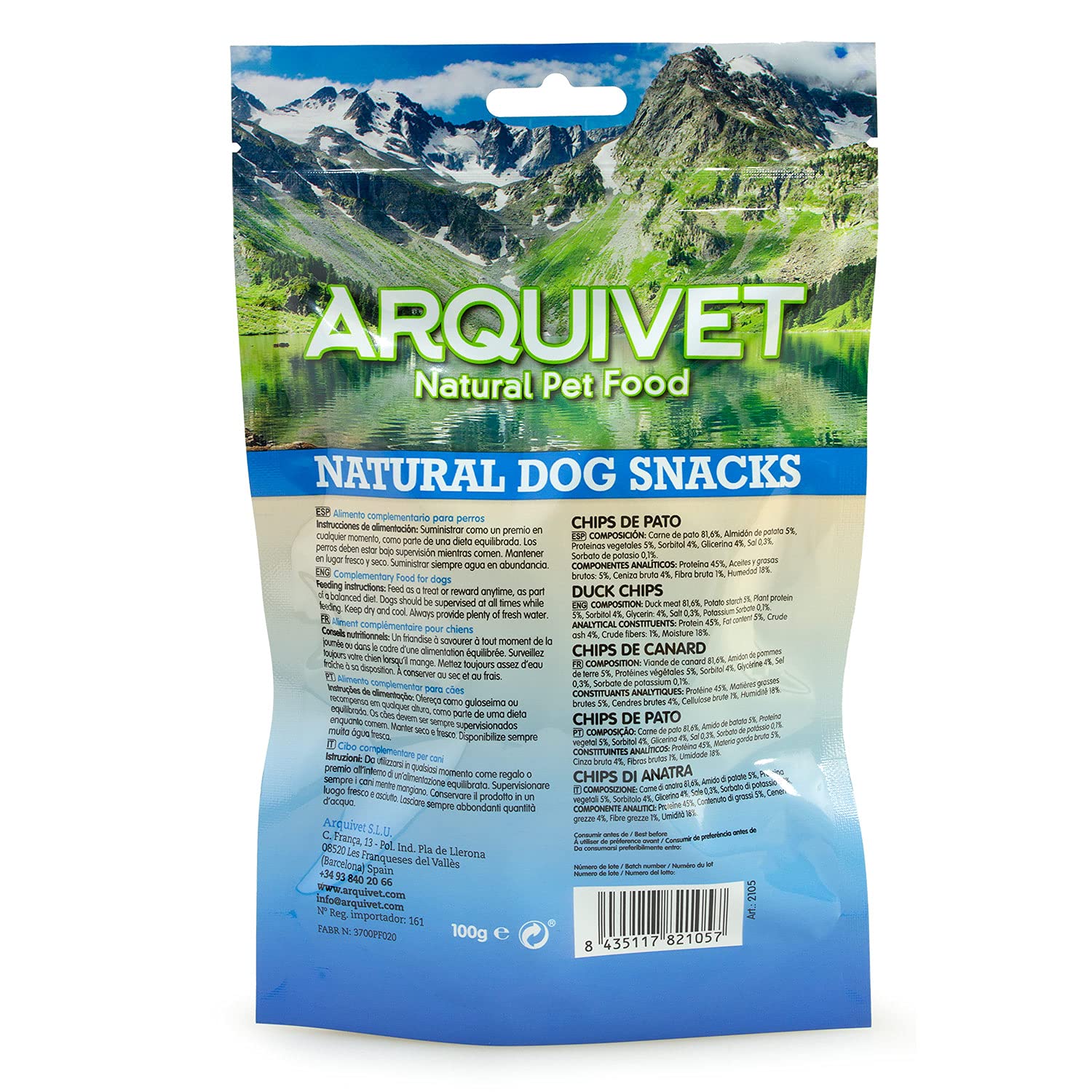 Arquivet Lot de 12 unités Snack Chips de Canard 100 g - Natural Dog Snacks - 100% Naturel - friandises, friandises pour Chiens - Produit Light - Très Riche en nutriments