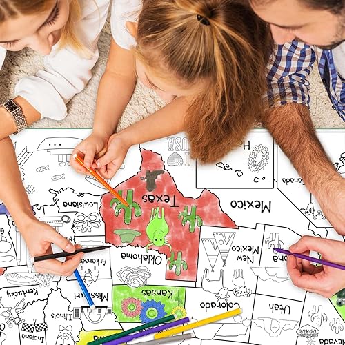 Miniatura 5 de US Map - Póster para colorear para niños, 54 x 33 pulgadas, diseño de mapa gigante de Estados Unidos para colorear, mantel grande de papel para