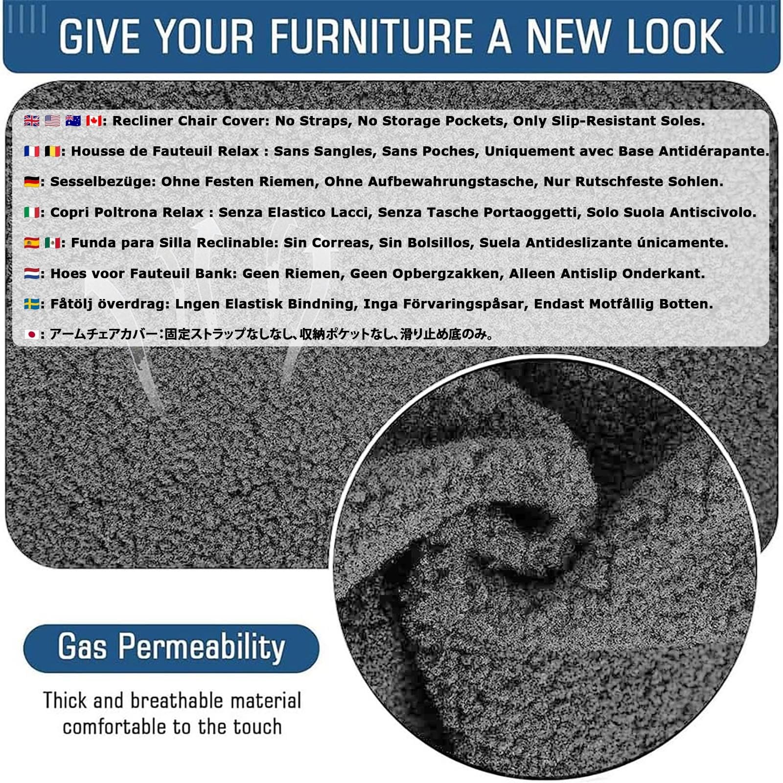 Armlehnenbezüge Für Sessel Kopfstützenschutz Überzug Für Liegesessel Sofa Kopfschutz Couch Armbezug Sesselbezüge Groß Stuhl Gartenstühle Ohrensessel Relaxsessel(Hellgrau,76 * 231 cm)