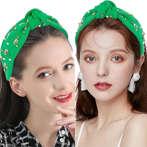 Miniatura 4 de YARIEW Diadema de fútbol con perlas y diamantes de imitación, diadema anudada a la moda, diadema ancha para el día de juego, accesorios para el