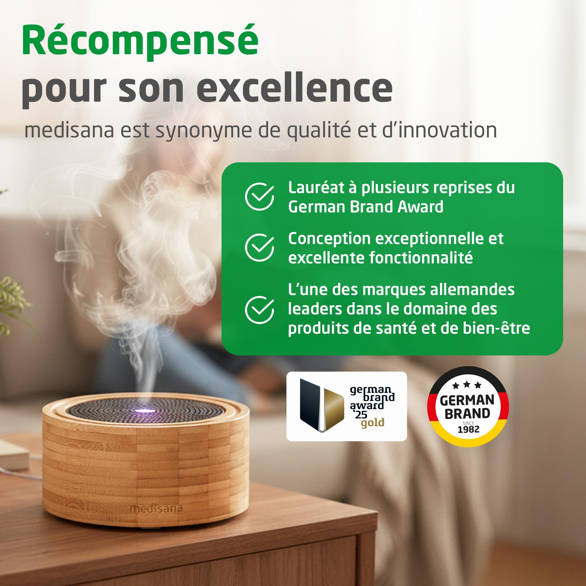 medisana AD 625 diffuseur d'huiles essentielles, désodorisant maison | avec lumière bien-être, pour huile essentielle, humidificateur d'air à technologie ultrasons pour parfum ambiant agréable