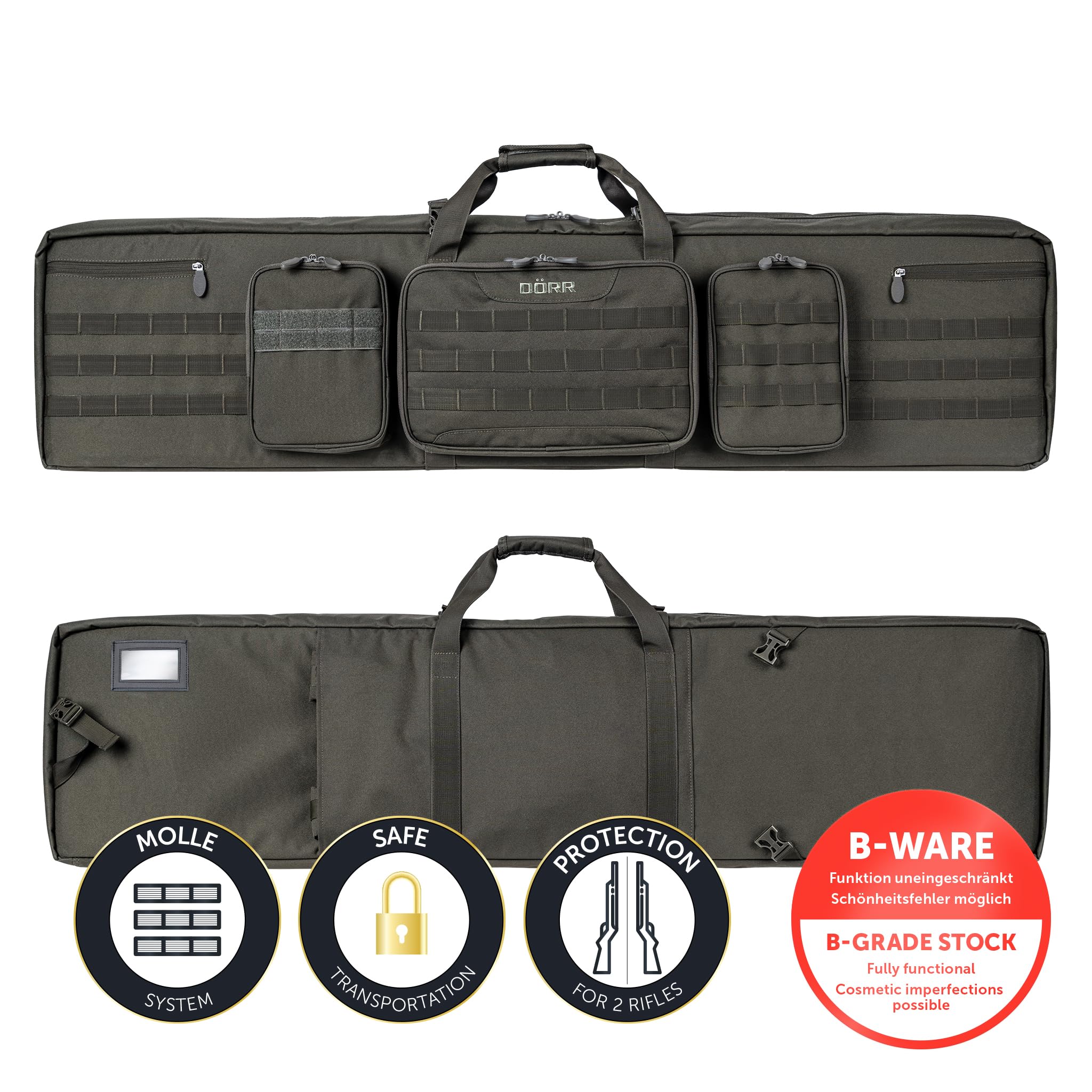 DÖRR Gewehrtasche ProTac für eine (108x27x6 cm) oder Zwei Langwaffen mit Schalldämpfer (129x30x12 cm Doppel-Gewehrtasche) Abschließbar Waffentasche Airsofttasche Waffenfutteral Waffenkoffer Taktisch