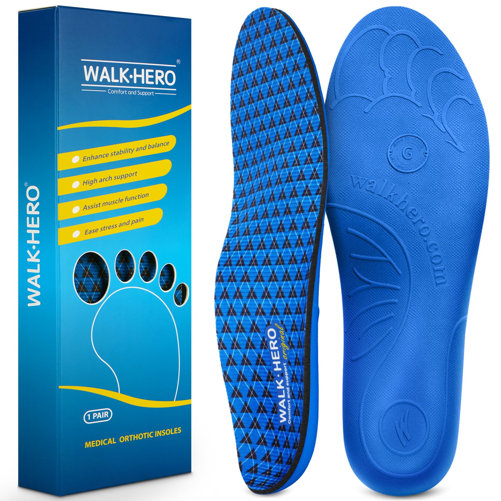 Walkhero Plantar Fasciitis Inserts - Arch Support Orthotic Insoles for Flat Foot and Foot Pain, Everyday Comfort and Support (Mens 7-7 1/2 | Womens 9-